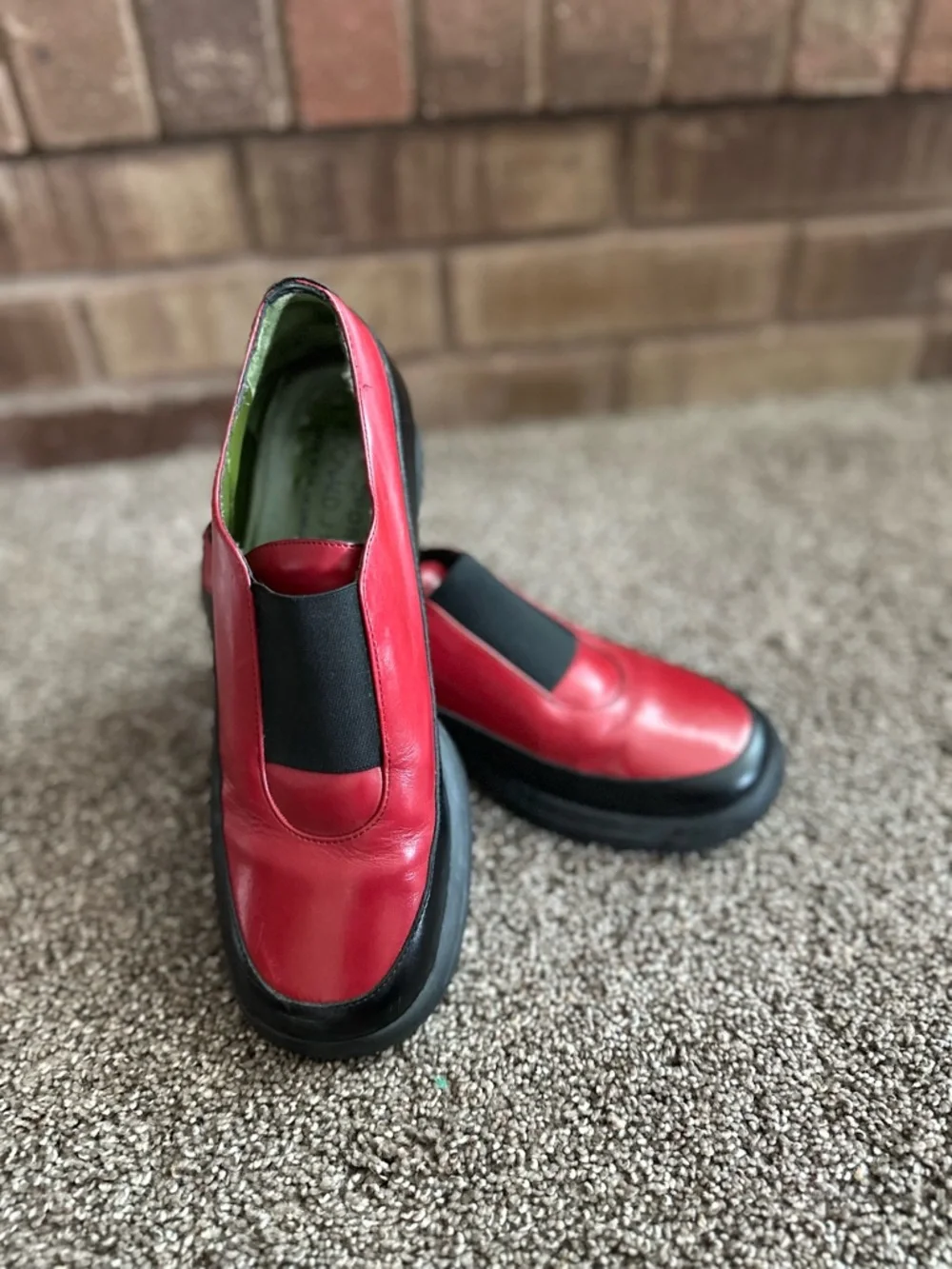 Donald J Pliner Sport Red Black Leather Loafers Slip On Wedges Italy 6.5M